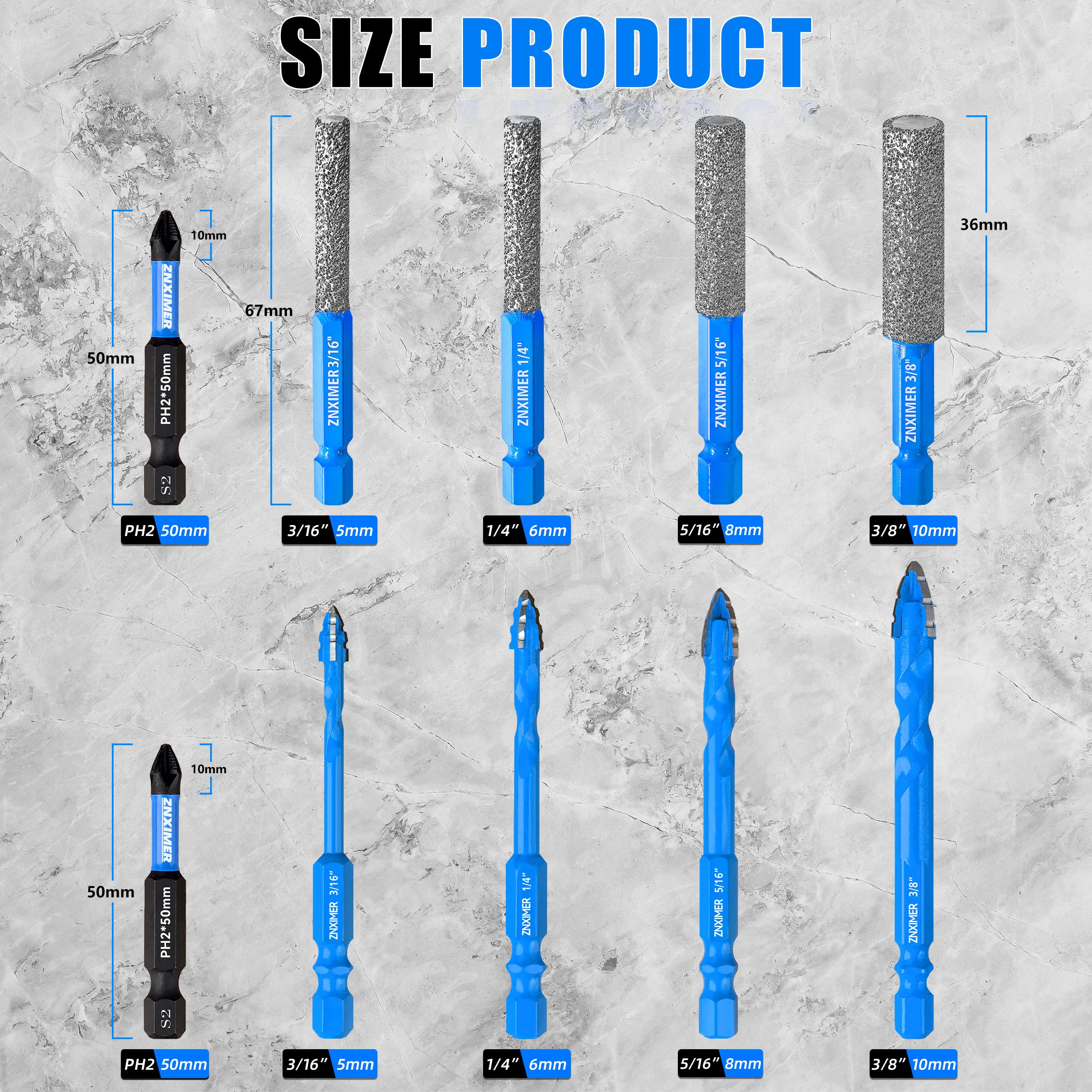 ZNXIMER diamond drill bits in tile work enabling precise edge trimming on porcelain tiles