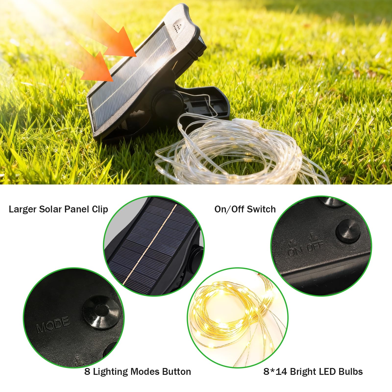 ZNYCYE 14-LED branch lights provide bright, even coverage on the umbrella.