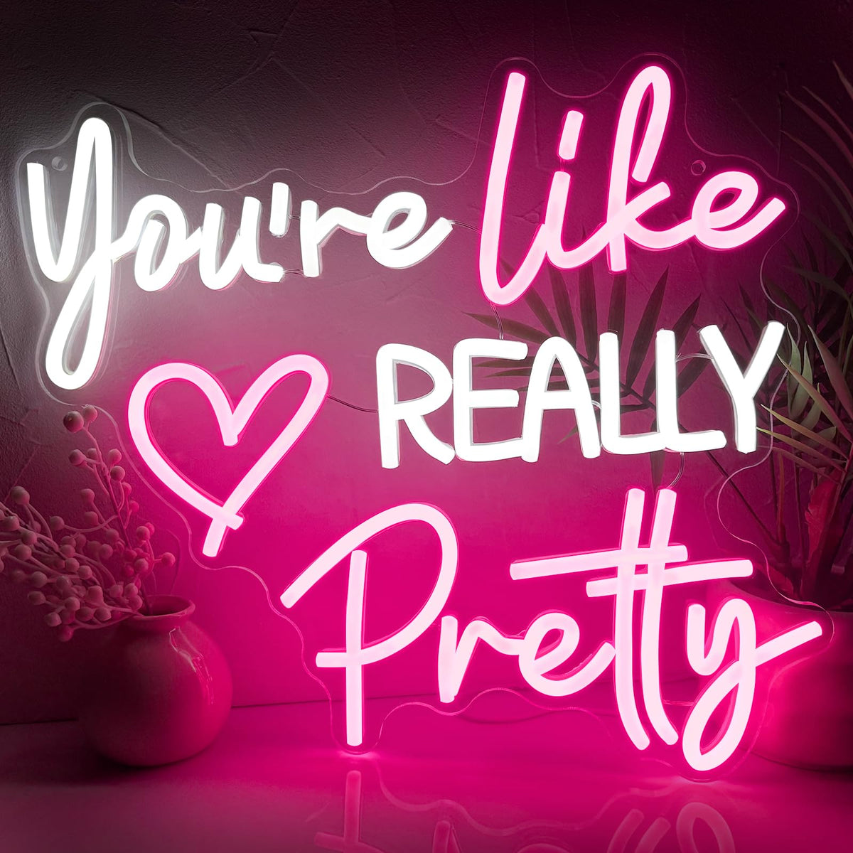 Zoaept neon sign in pink, You're Like Really Pretty, for stylish bedroom decor and ambient glow.