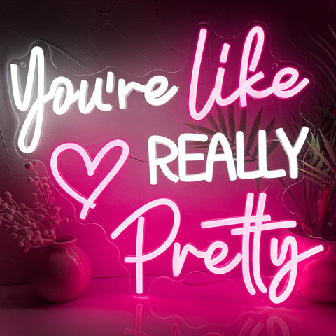Zoaept neon sign in pink, You're Like Really Pretty, for stylish bedroom decor and ambient glow.