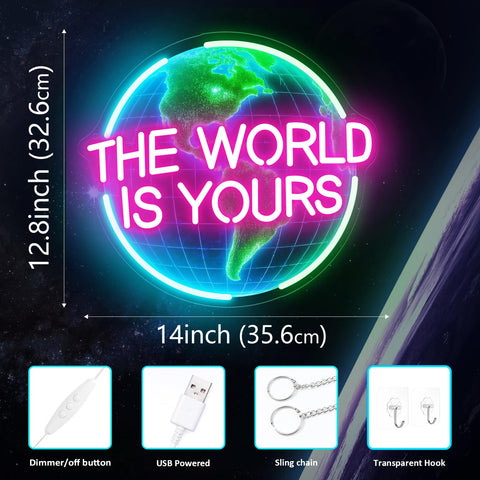 Zoaept pink 'WORLD IS YOURS' text lights up stylishly.