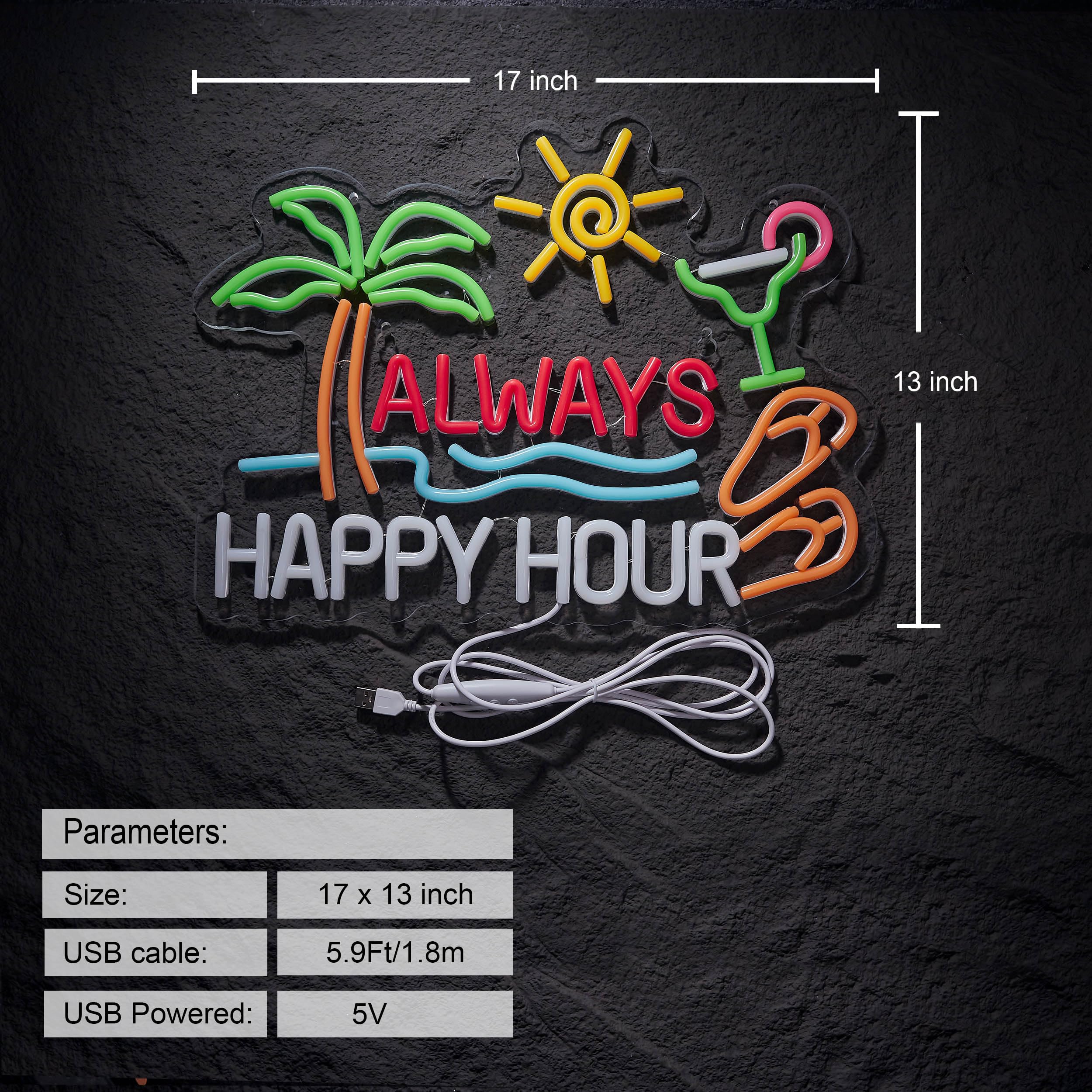 ZODZ Always Happy Hour beer bar neon sign dimmable brightness for customized party vibes