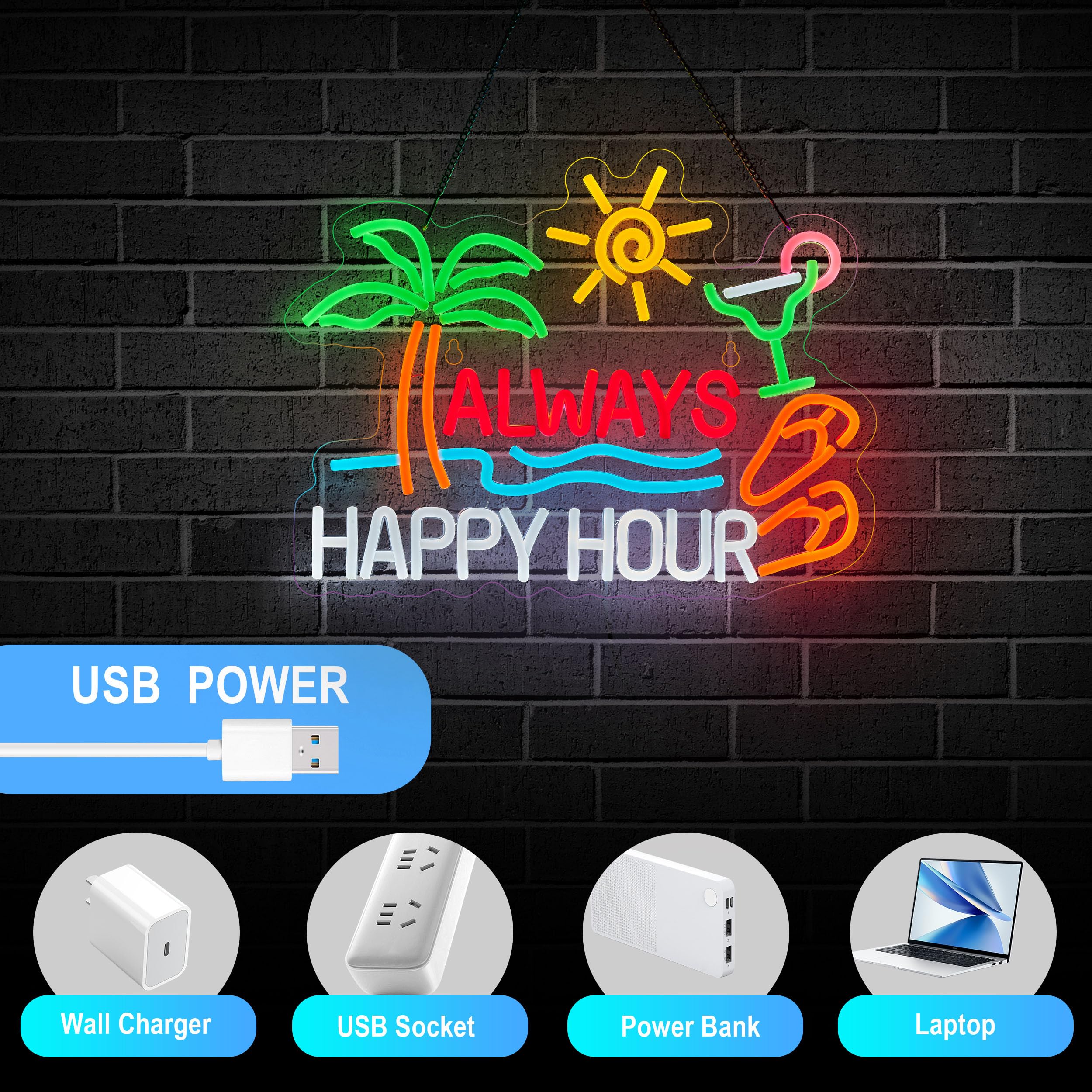 ZODZ Always Happy Hour beer bar neon sign gift-ready with warranty support
