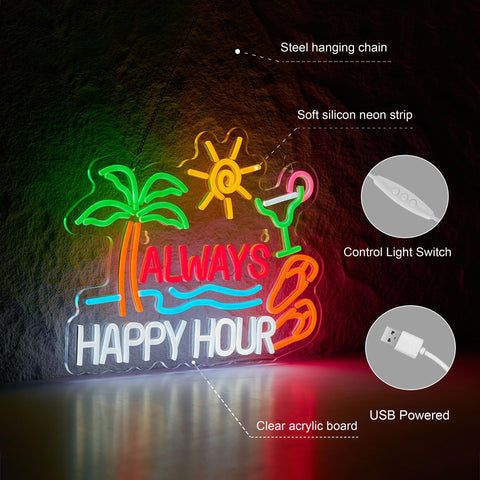 ZODZ Always Happy Hour beer bar neon sign ideal home bar decor and event vibes