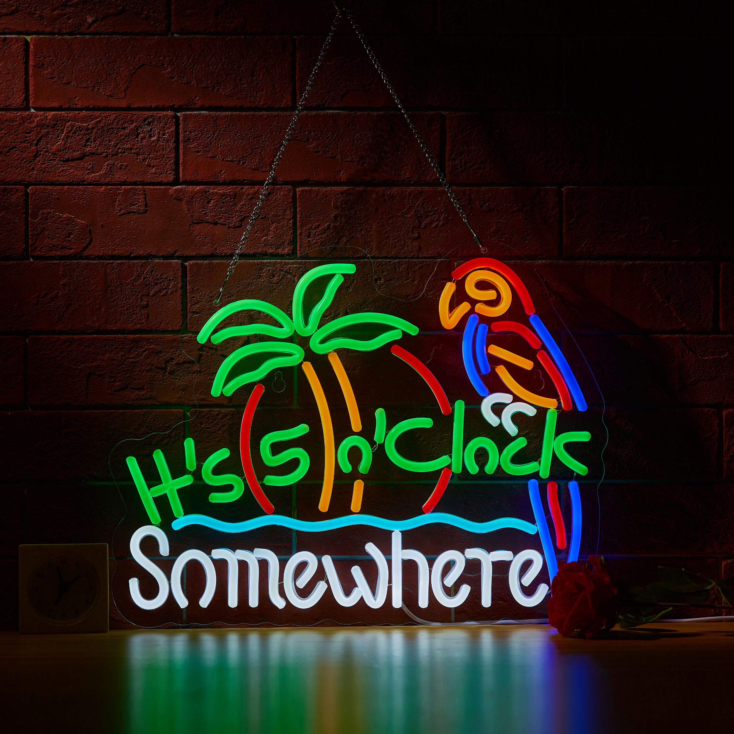 ZODZ Its five o'clock somewhere neon sign mounted for wall decor with ambient glow.
