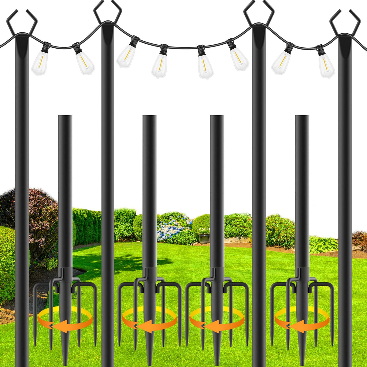 Zoegi 4-pack 10ft string light poles provide sturdy outdoor support for string lights