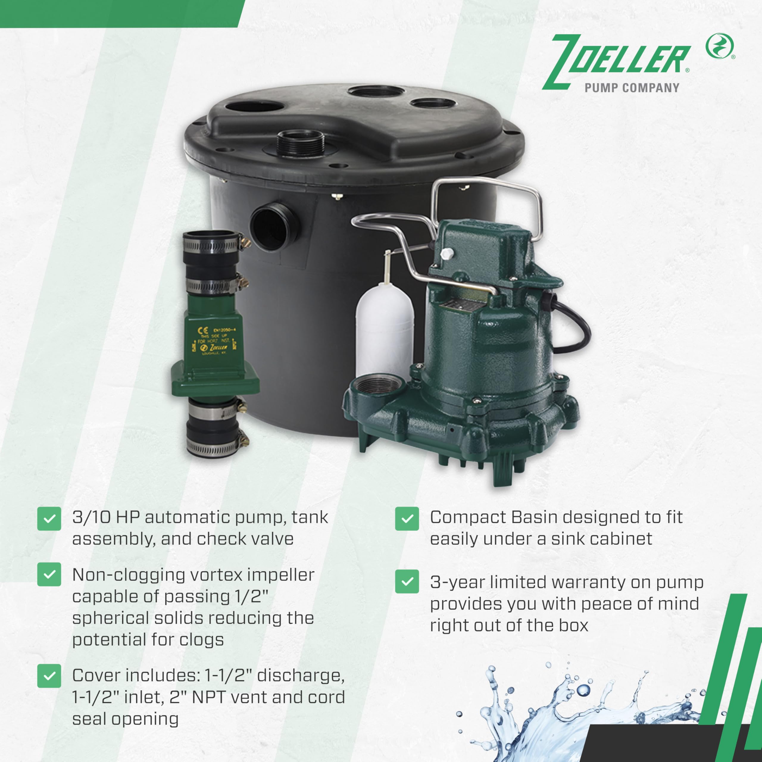 Zoeller 105-001 utility sink pump enables efficient kitchen laundry drainage.
