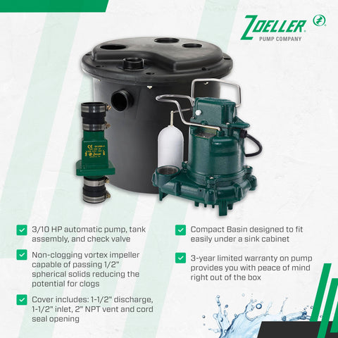 Zoeller 105-001 utility sink pump enables efficient kitchen laundry drainage.