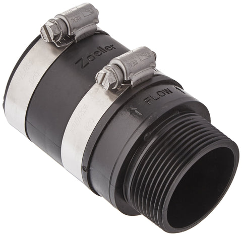 Zoeller inline check valve small black with threaded discharge for secure pump connections.