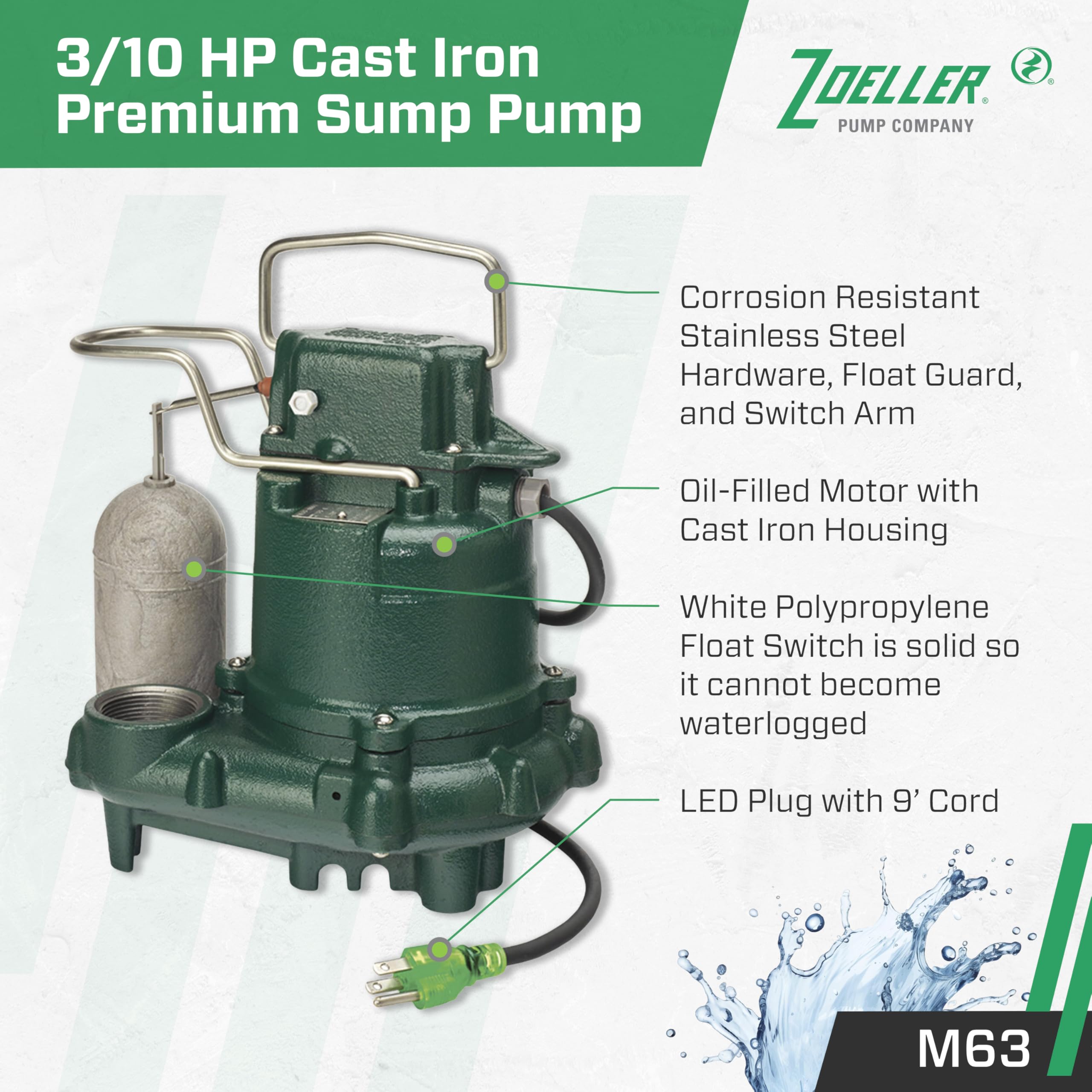 Zoeller M63 cast iron housing showing durable construction