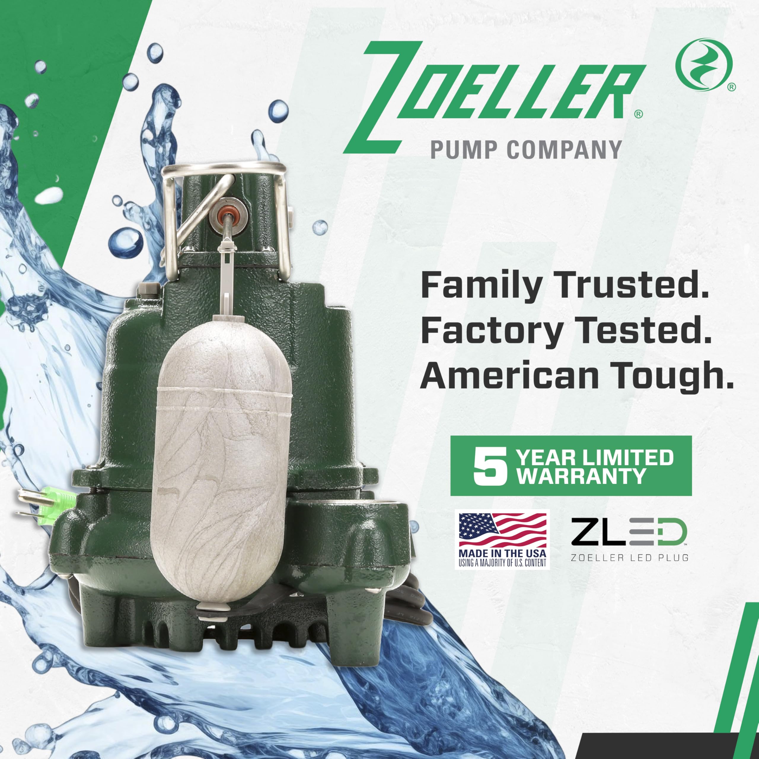 Zoeller M63 factory-tested performance with 5-year warranty