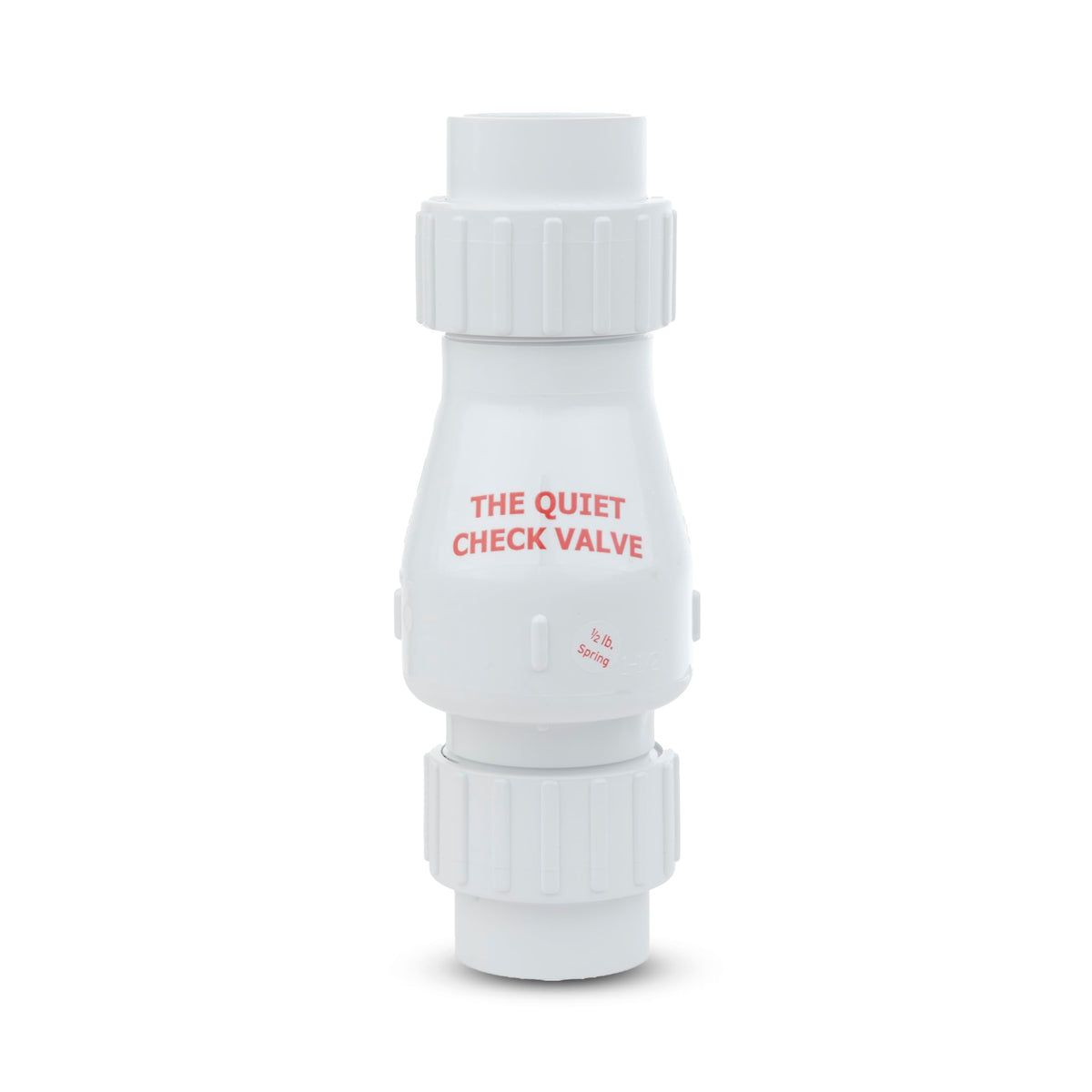 Zoeller quiet check valve with full-flow design for efficient sump discharge.