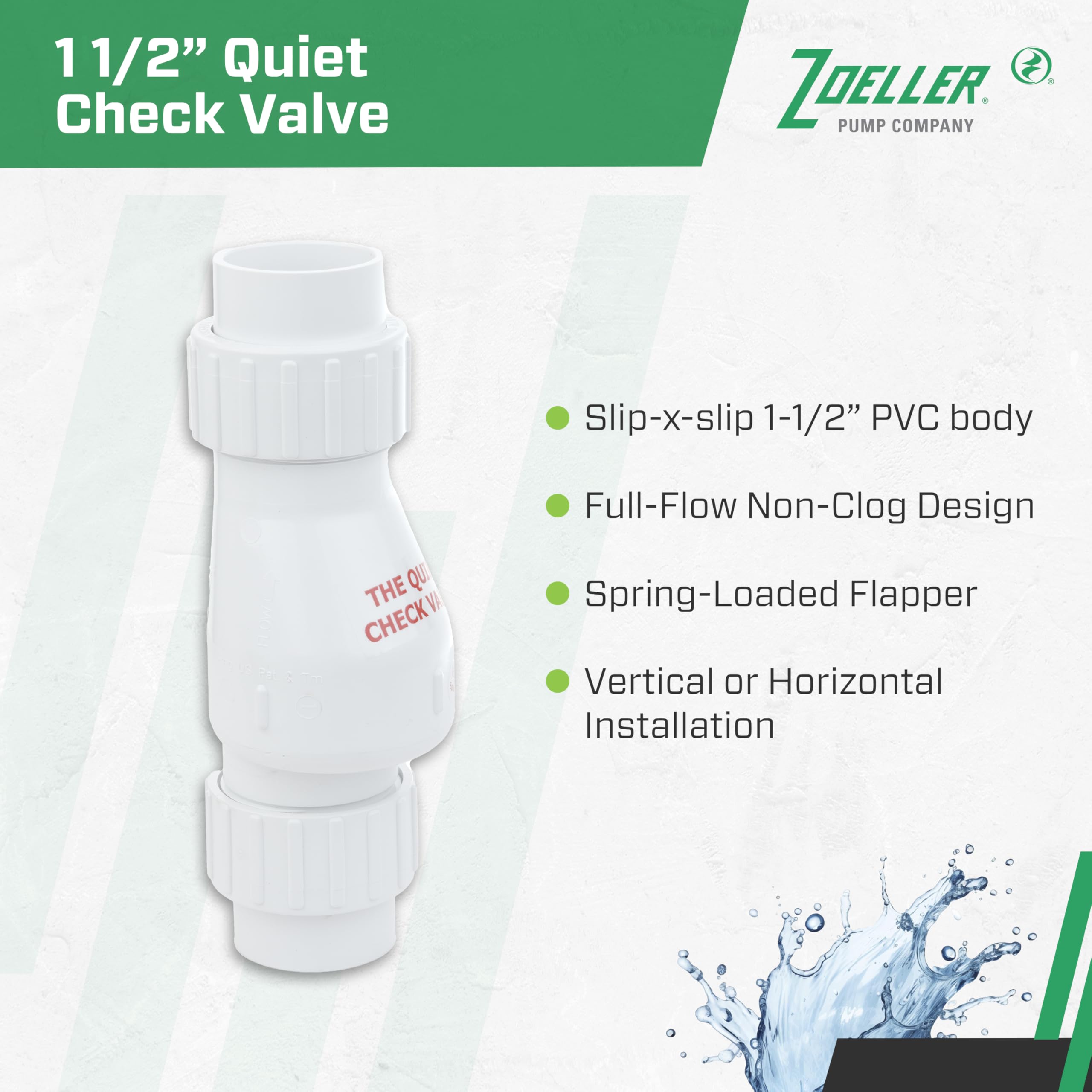 Zoeller slip-x-slip unions ease installation without threading or pipe cutting.