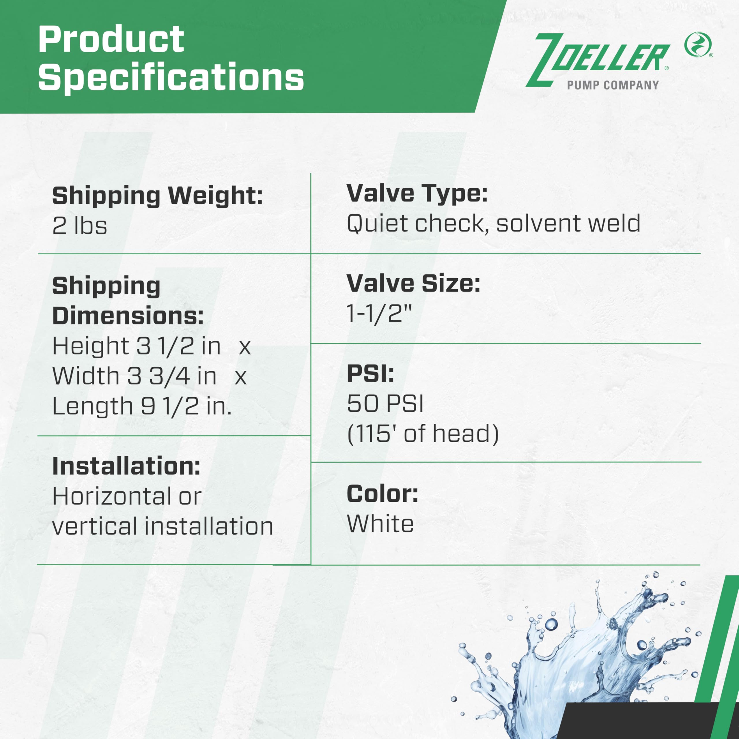 Zoeller spring-loaded flapper closes rapidly to curb water hammer and noise.