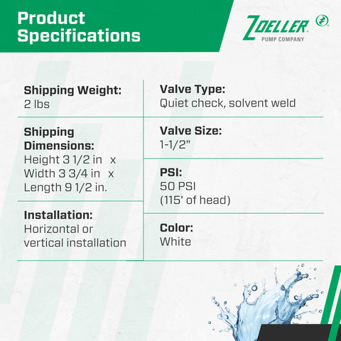 Zoeller spring-loaded flapper closes rapidly to curb water hammer and noise.