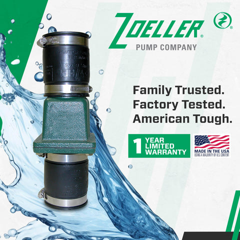 Zoeller UniCheck 2in full-flow design maximizing discharge while preventing backflow.