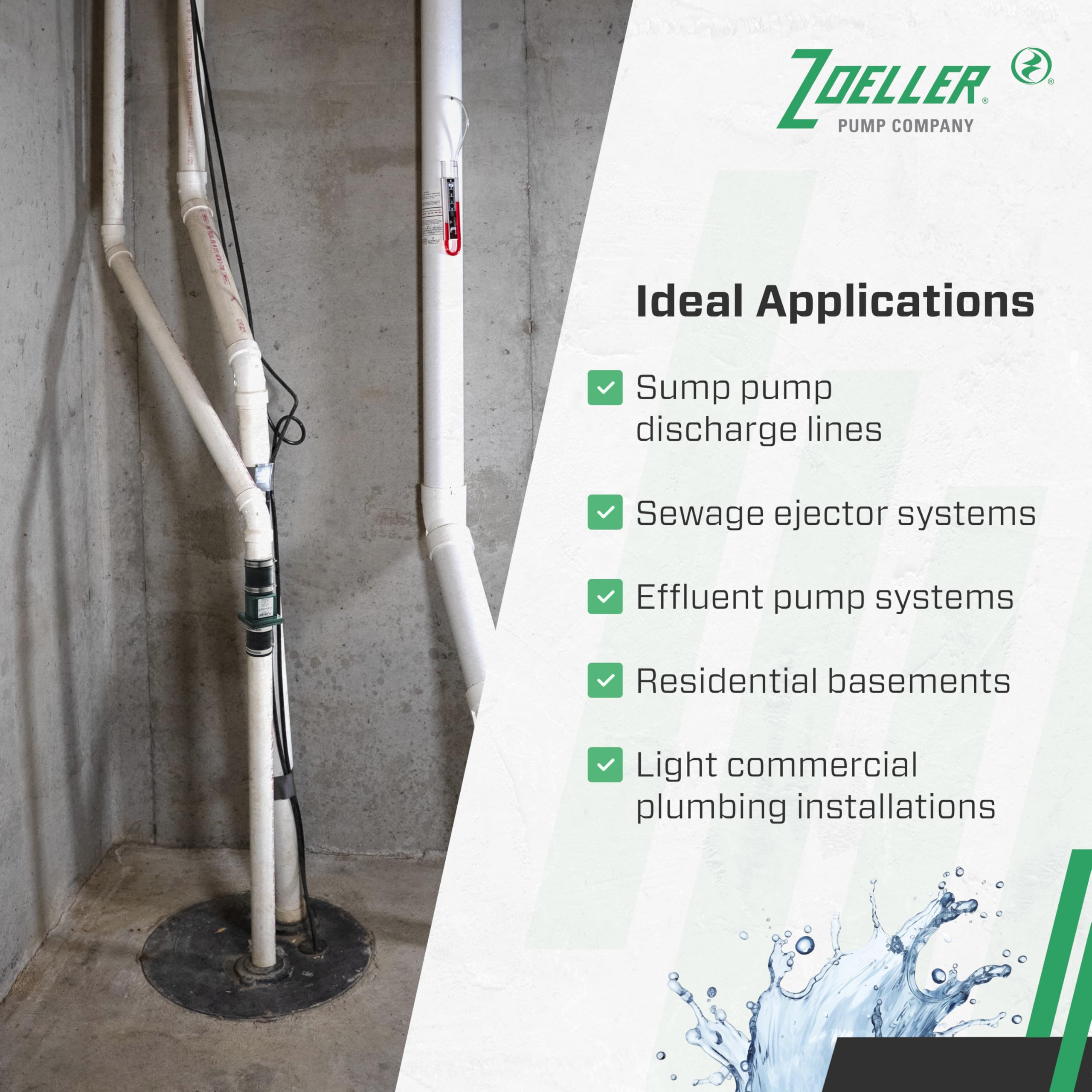 Zoeller UniCheck 2in stainless steel hardware resists corrosion.