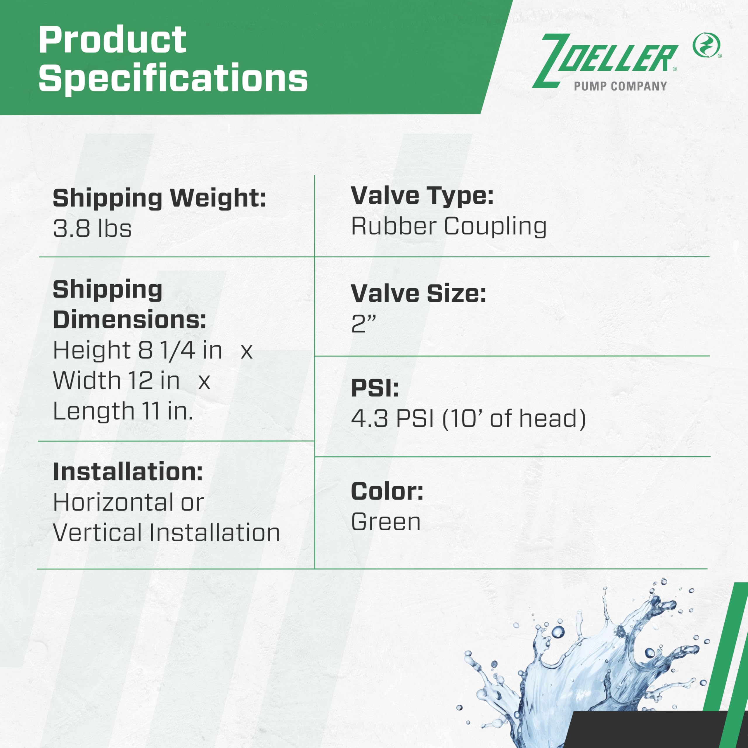 Zoeller UniCheck 2in weighted flapper for stable operation.