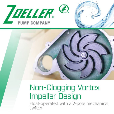 Zoeller Waste-Mate 267-0001 durable cast-iron housing for longevity.