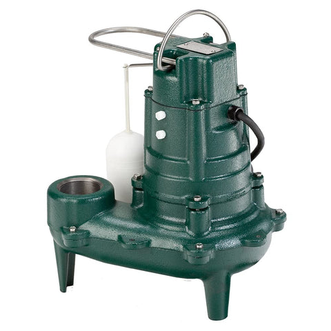 Zoeller Waste-Mate 267-0001 side view showing rugged cast-iron housing for heavy-duty use.
