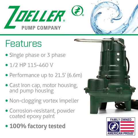 Zoeller Waste-Mate 267-0001 top view with auto float switch for automatic operation.