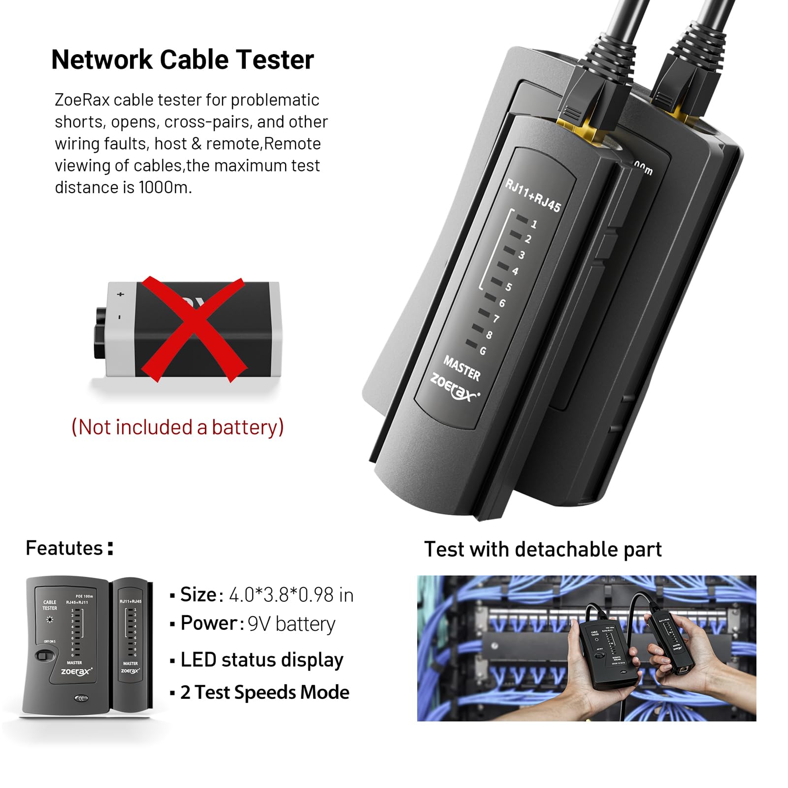 ZOERAX cable tester helps verify LAN connections quickly and reliably.
