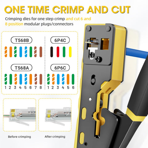 ZOERAX cat6/cat5e compatibility ensures secure crimps on common Ethernet cables.