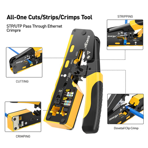ZOERAX crimping tool detail showing precise dies for clean wire stripping.