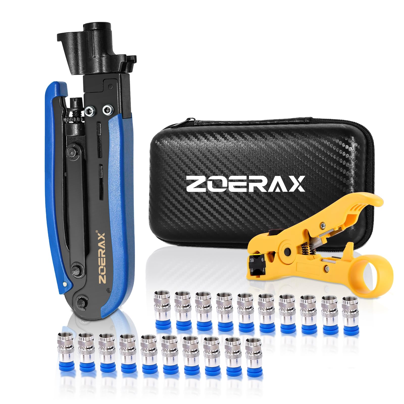ZOERAX coax crimper kit front view for comfortable handling during installations.