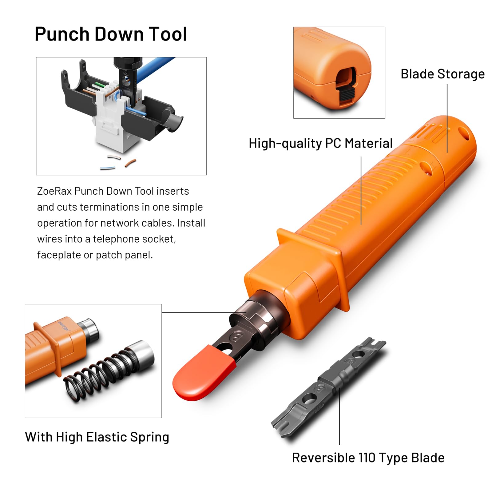 ZOERAX punch down tool and stripping set for clean, precise cabling.