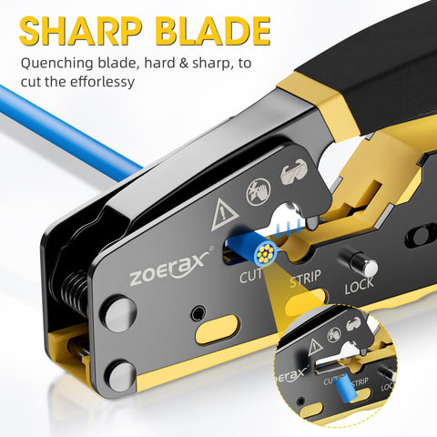 ZOERAX RJ45 crimping tool with ergonomic handle reduces hand fatigue during projects.