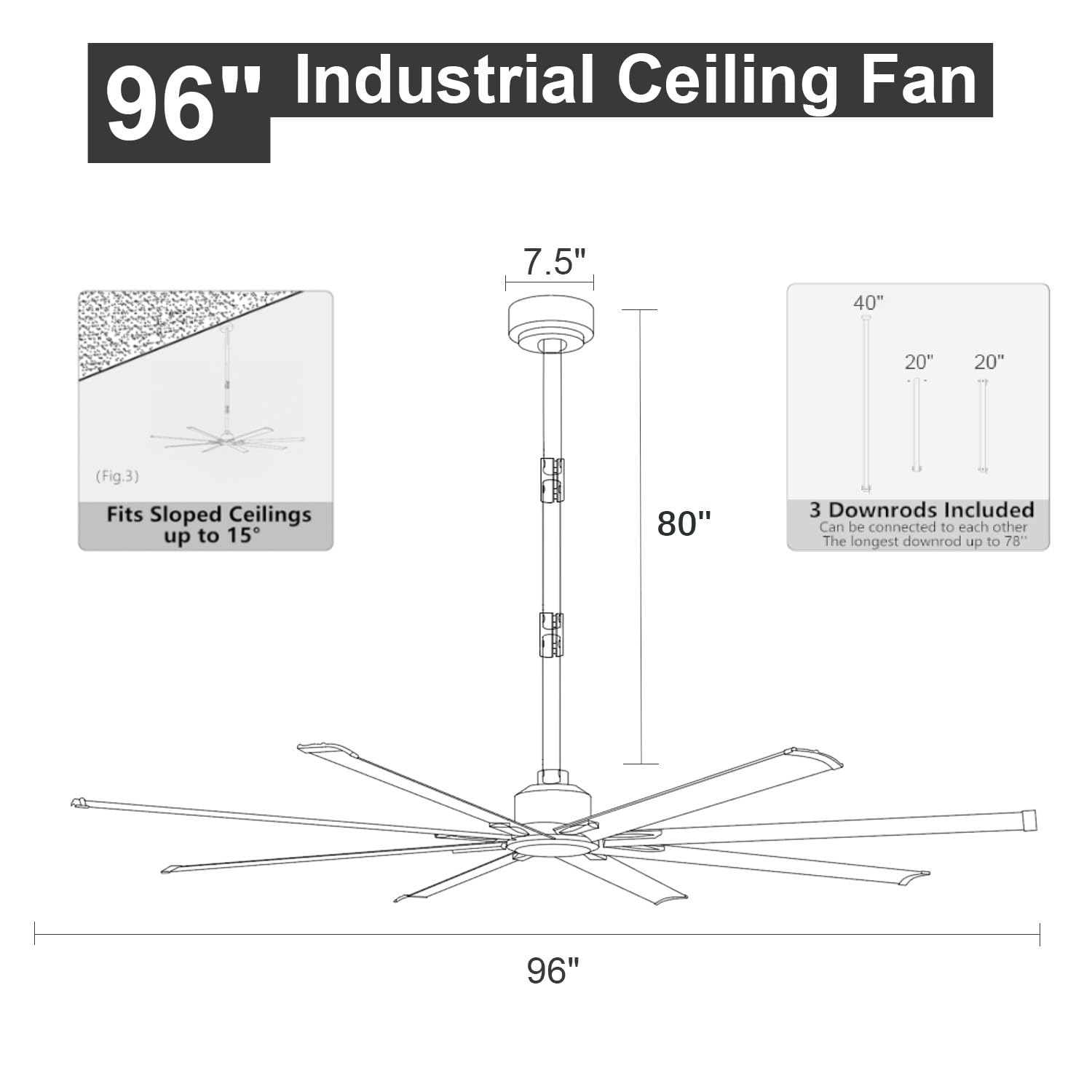 ZOEYON black commercial ceiling fan adds bold, professional style.
