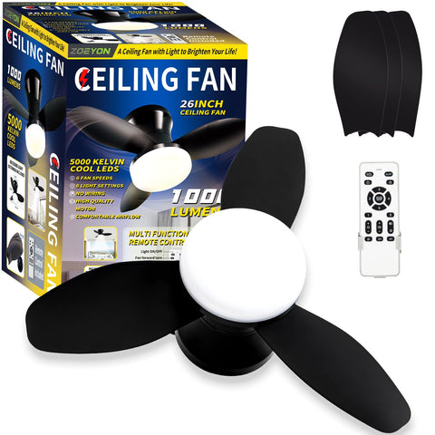 Zoeyon easy-install design ceiling fan black, install in minutes.