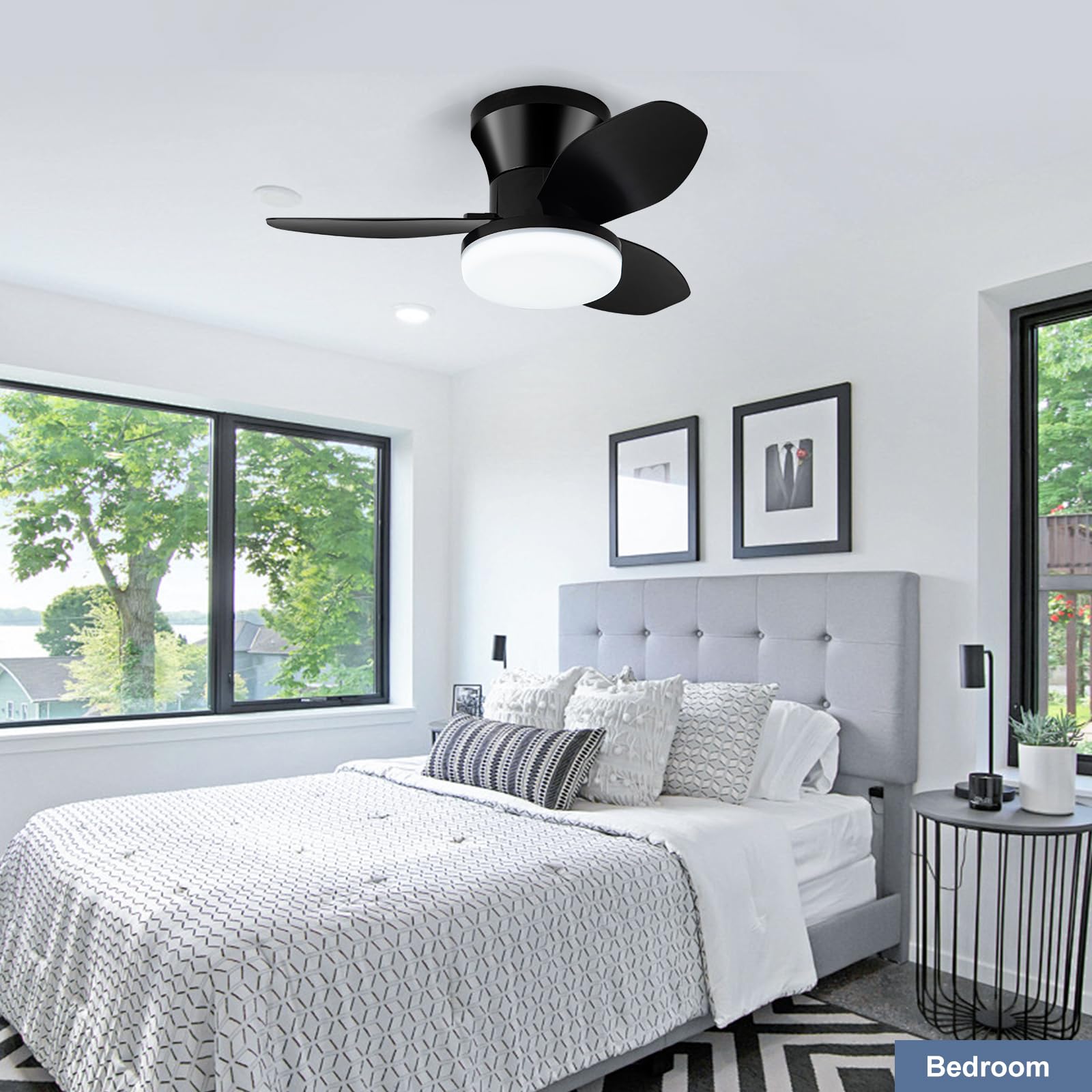 Zoeyon night-light mode in black ceiling fan for soft evenings.