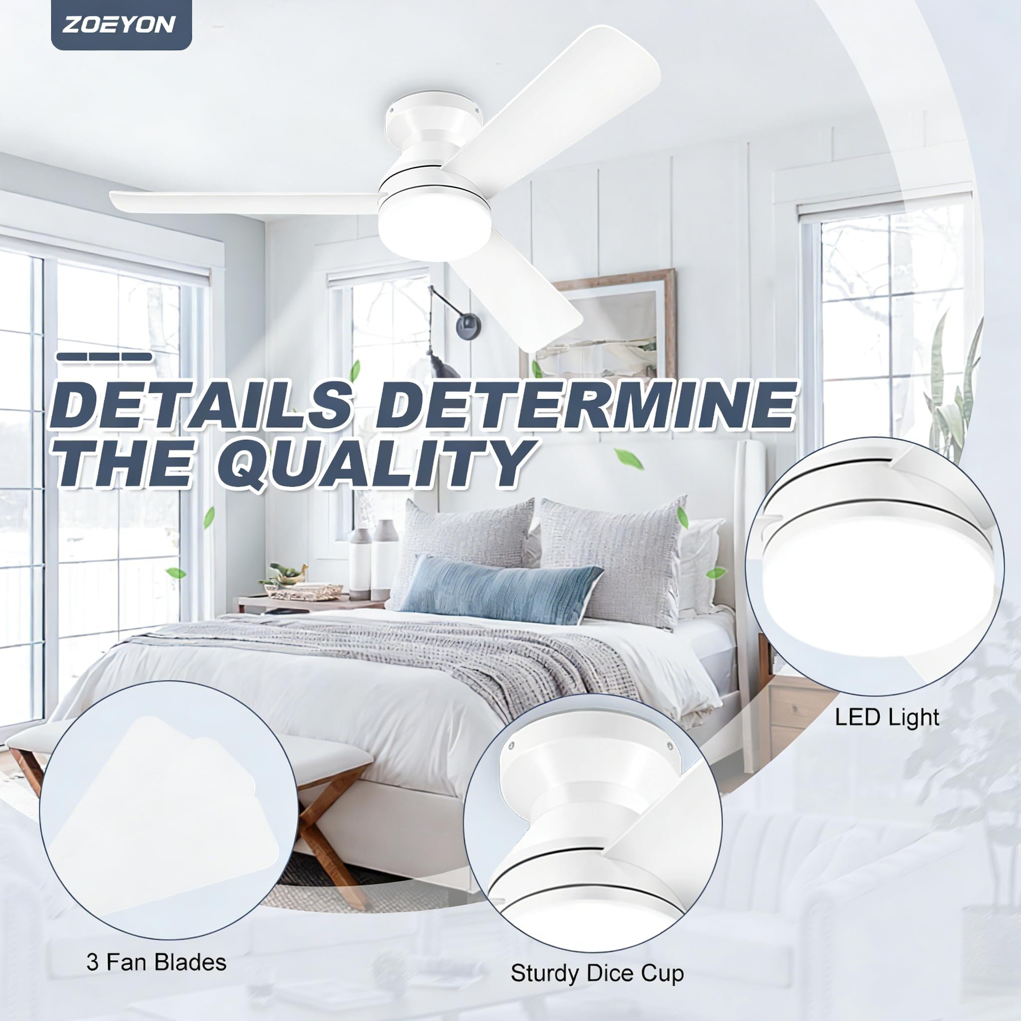 Zoeyon quiet DC motor maintains smooth airflow with minimal noise