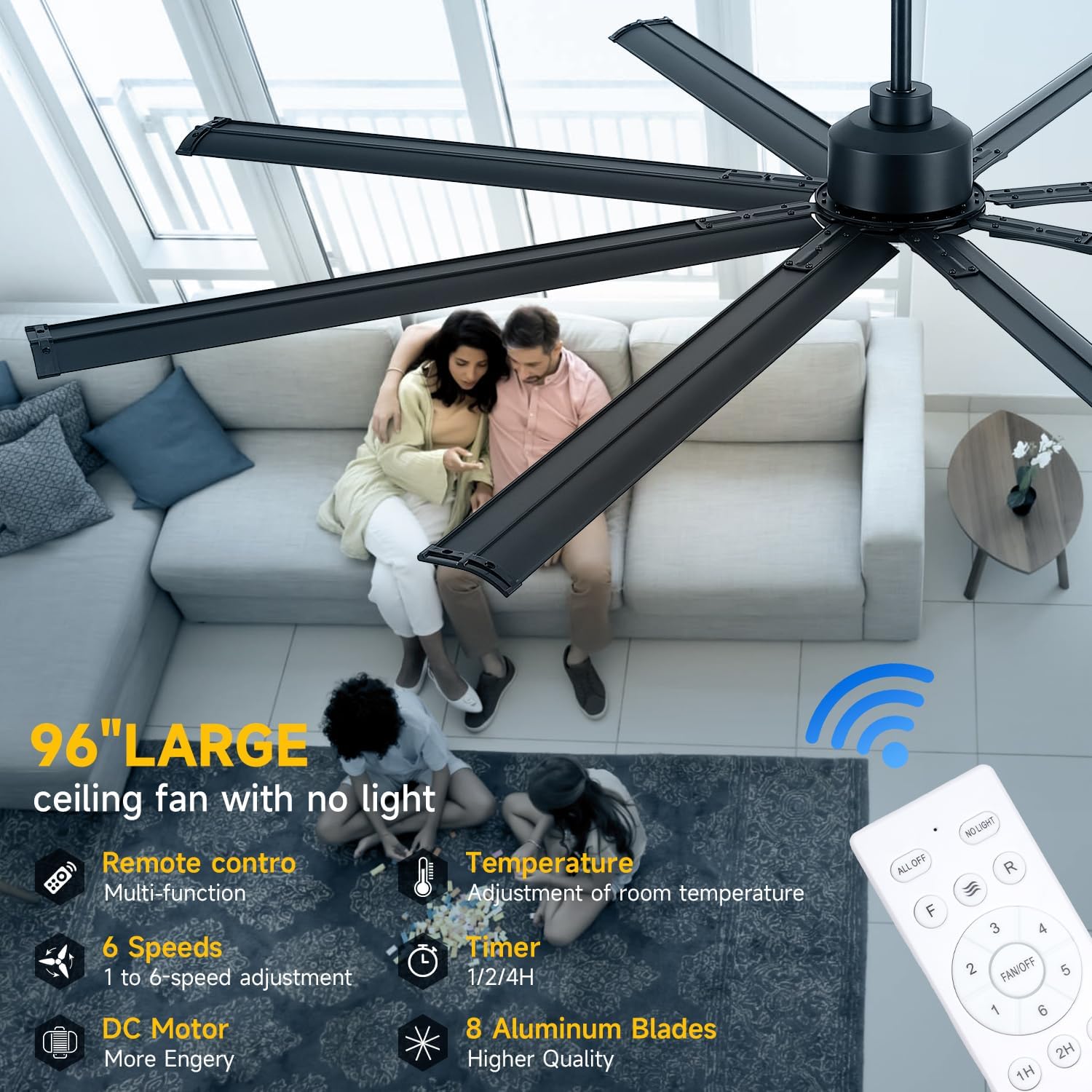 ZOEYON remote control offers 6 speeds for precise airflow.
