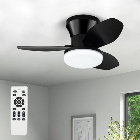 Zoeyon small ceiling fan with light in black and remote for quick room cooling.
