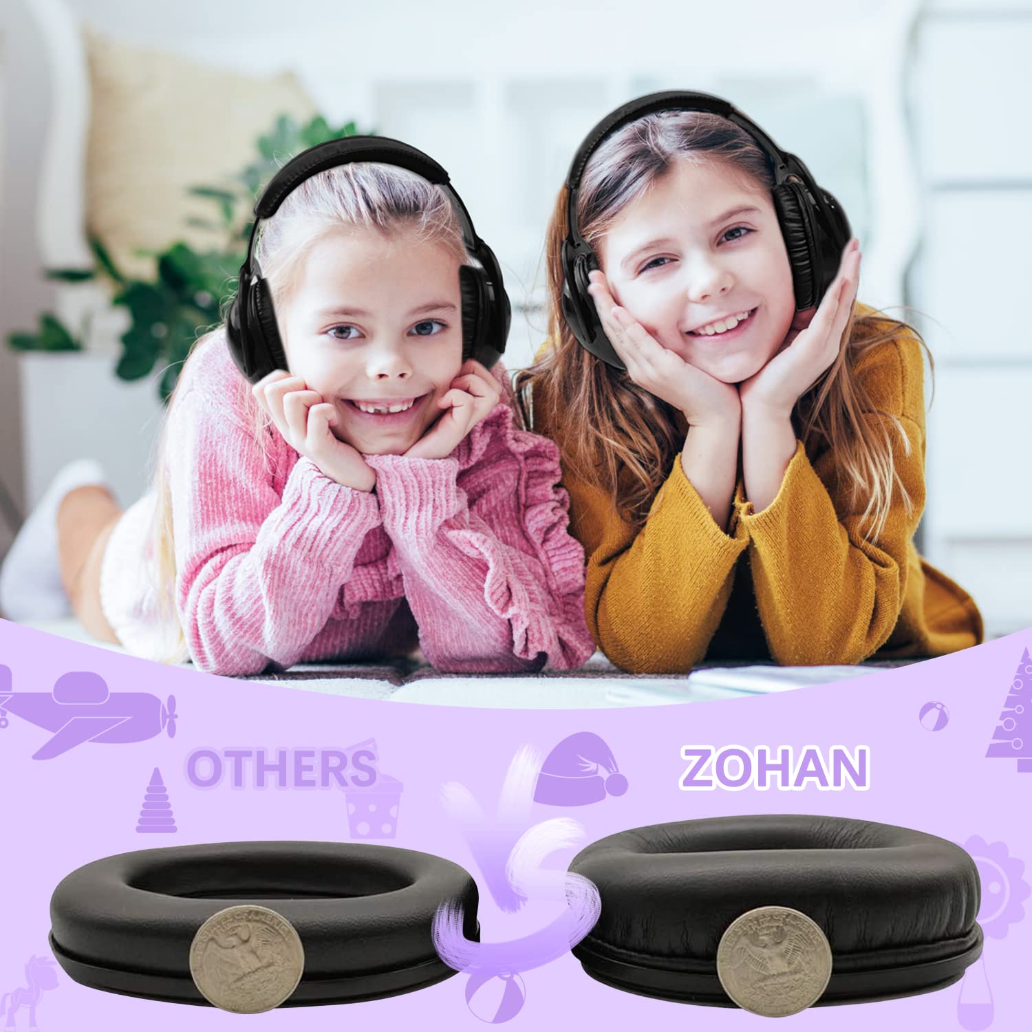 ZOHAN thicker-earpads provide long-lasting comfort for little ears.