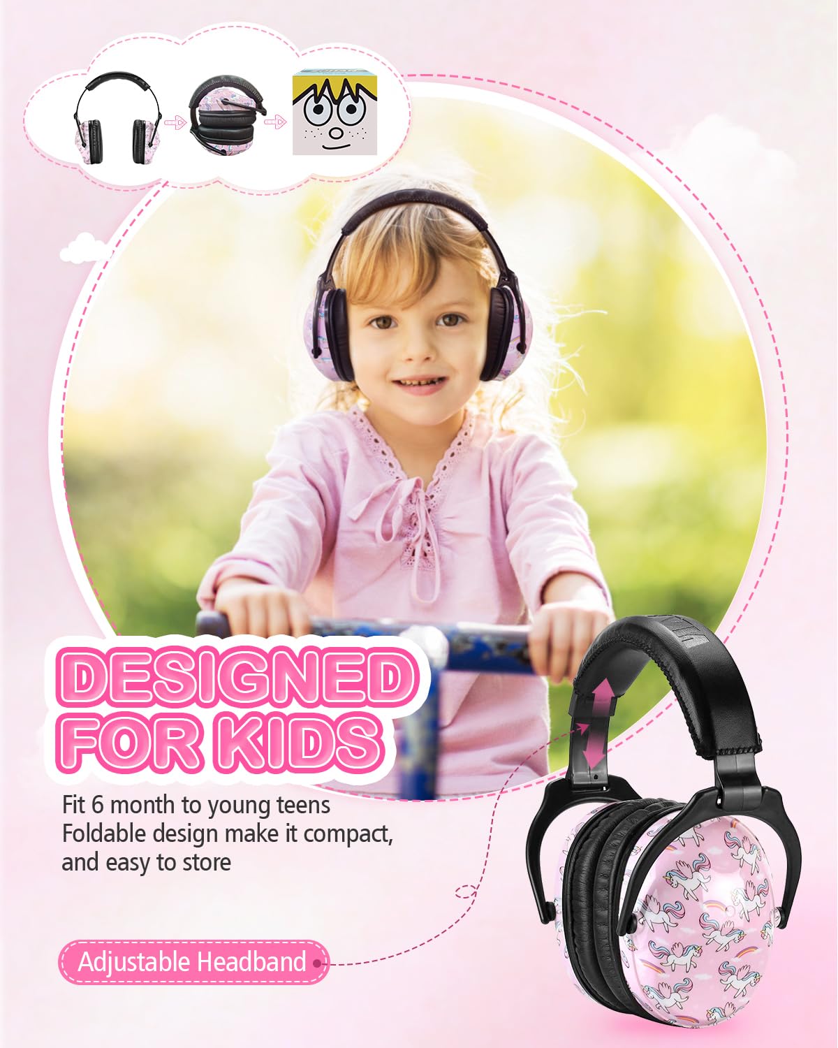 Unicorn-pattern earmuffs help kids feel confident during fireworks and events.