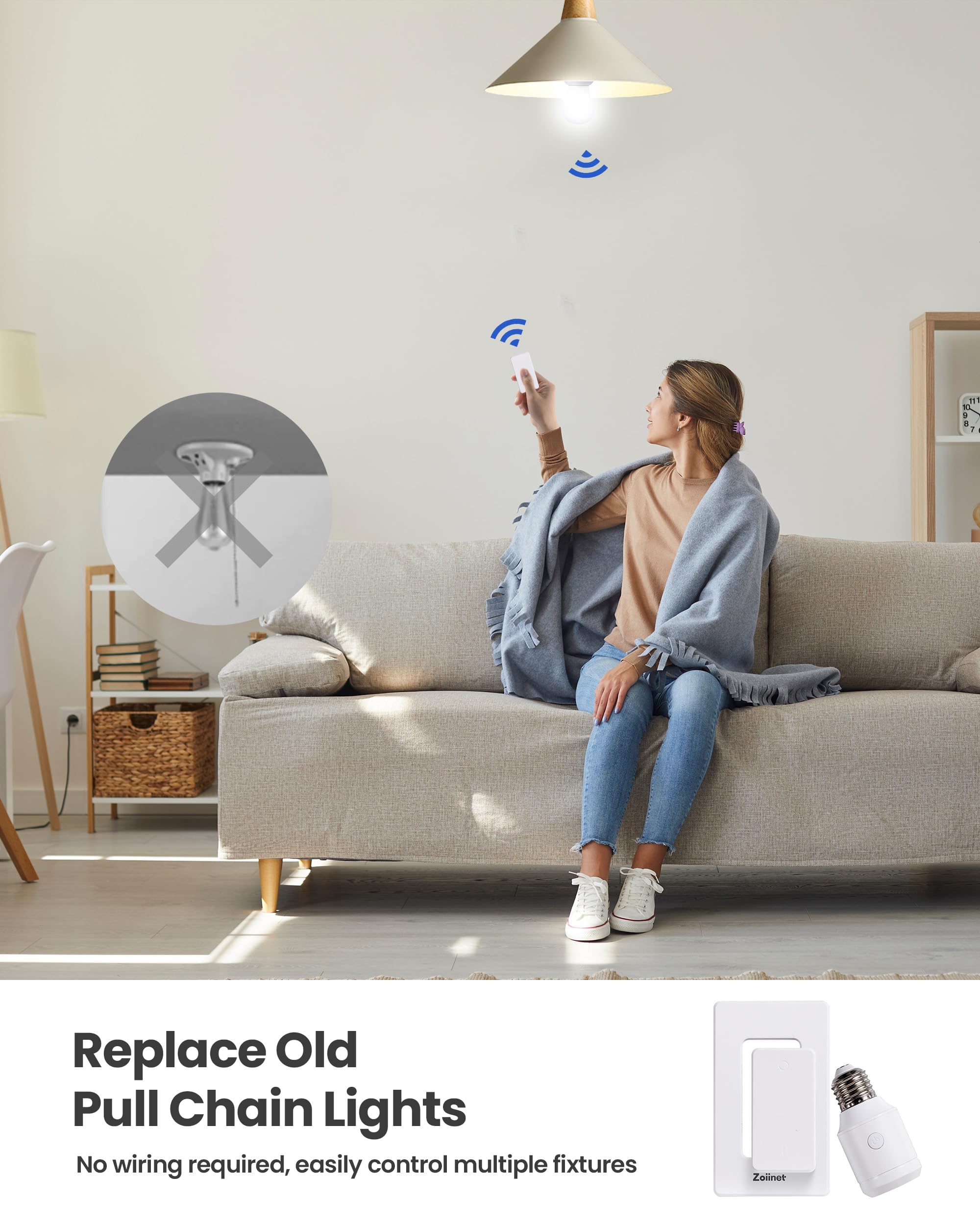 Zoiinet wall-adhesive install demonstrates tape-mounted placement for accessible control.