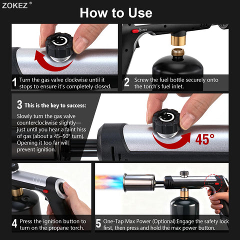 ZOKEZ torch ideal for grilling, searing, and quick charcoal lighting.