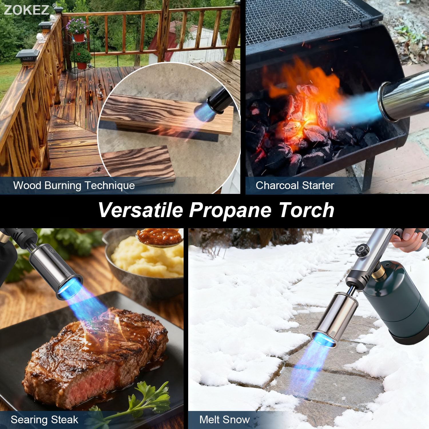 ZOKEZ torch with adjustable flame control for precise grilling.
