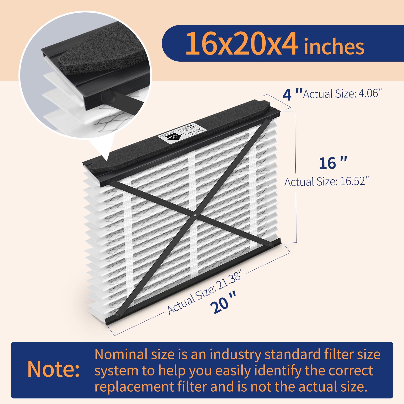 ZOLTRIXA 110 label shows 16x20x4 inches nominal size for fit reference.