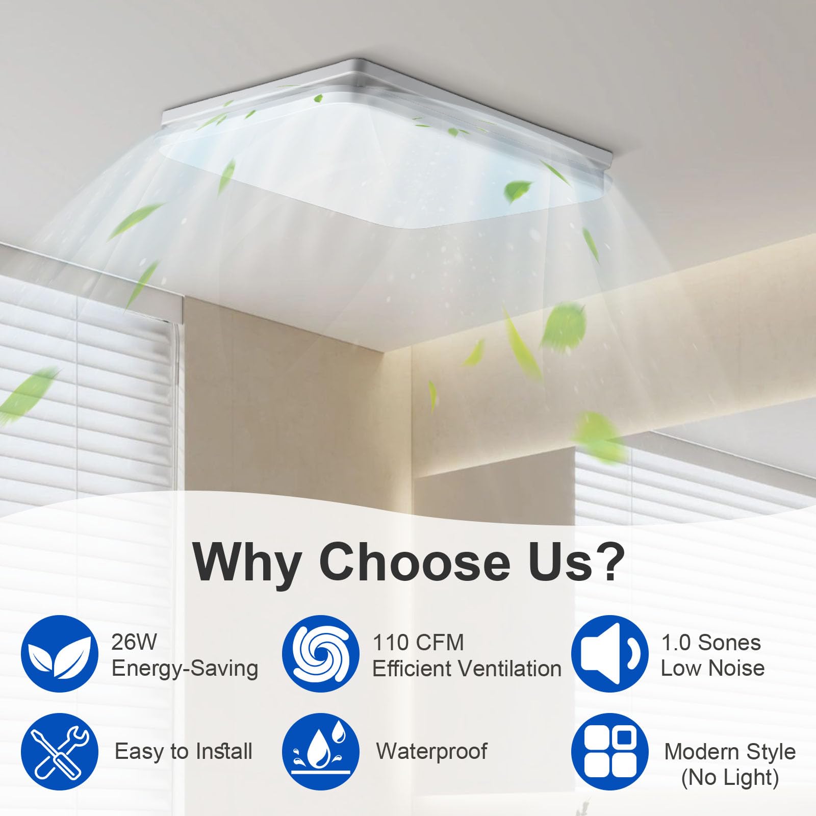 Zomagas ceiling mount white exhaust with a modern, durable finish.
