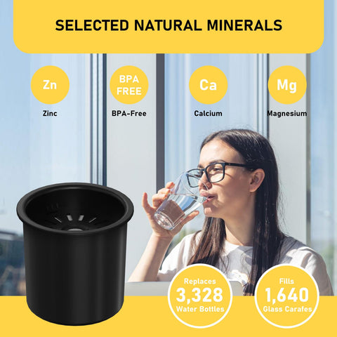 Zomixzo remineralization filter water glass highlights refreshed, balanced taste.