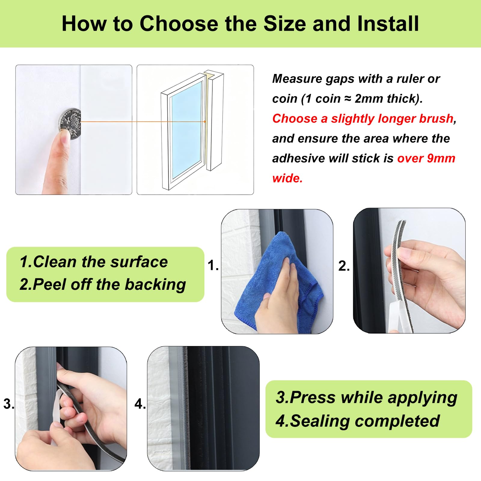 ZOMPAGO window weather stripping in place to block drafts and dust.