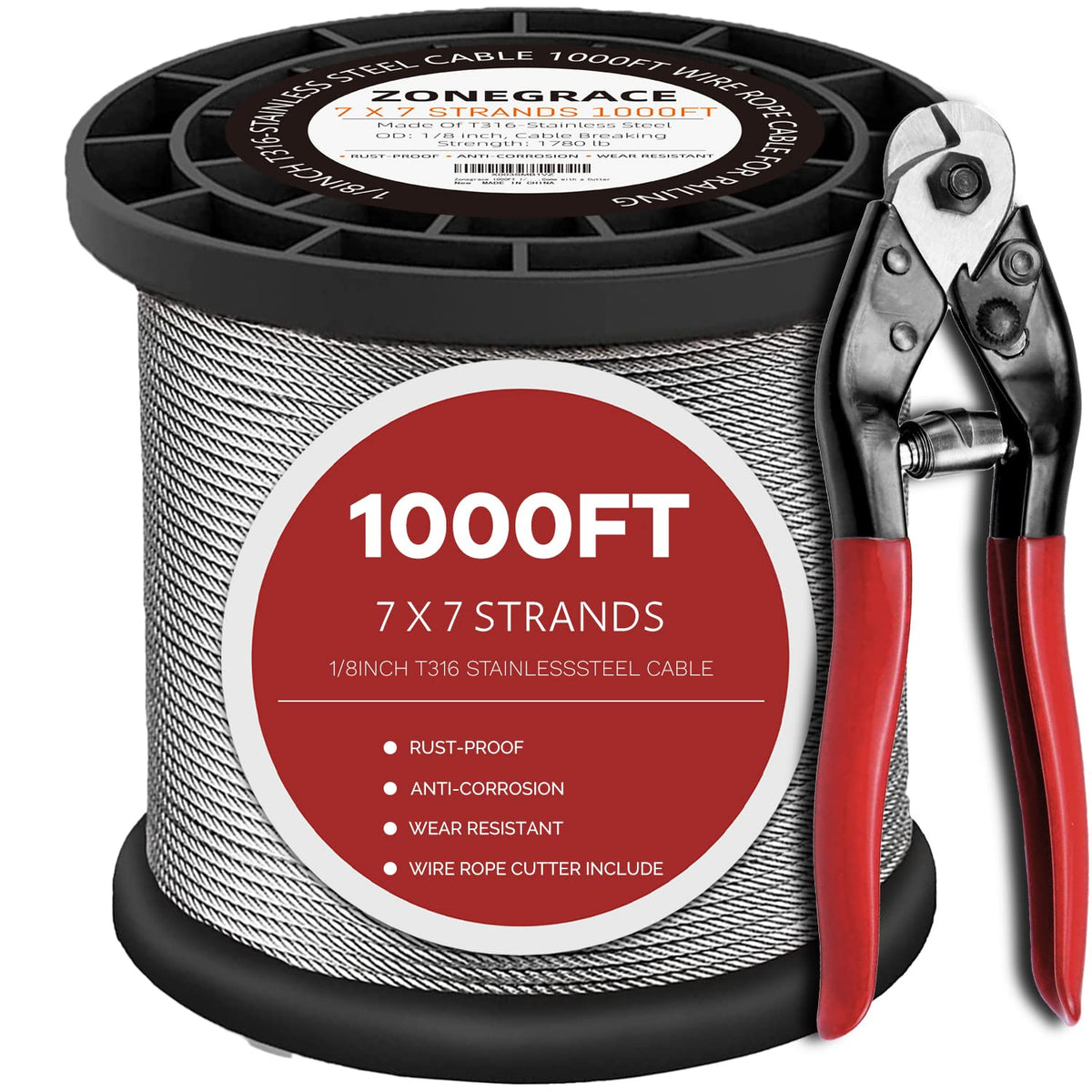 ZONEGRACE 1000ft stainless steel wire rope for durable deck railings
