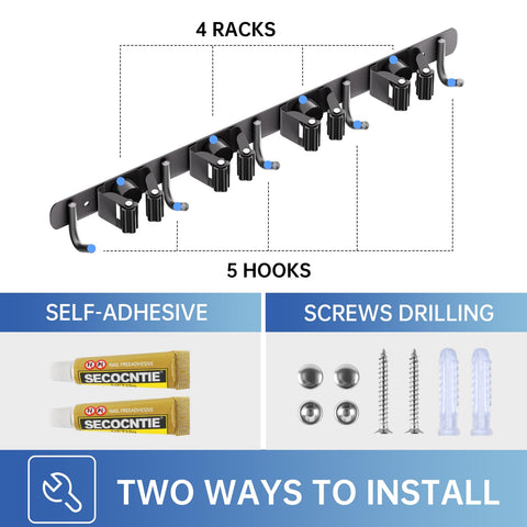 ZONGOOL versatile home organization for broom, mop, rake, and brush storage.