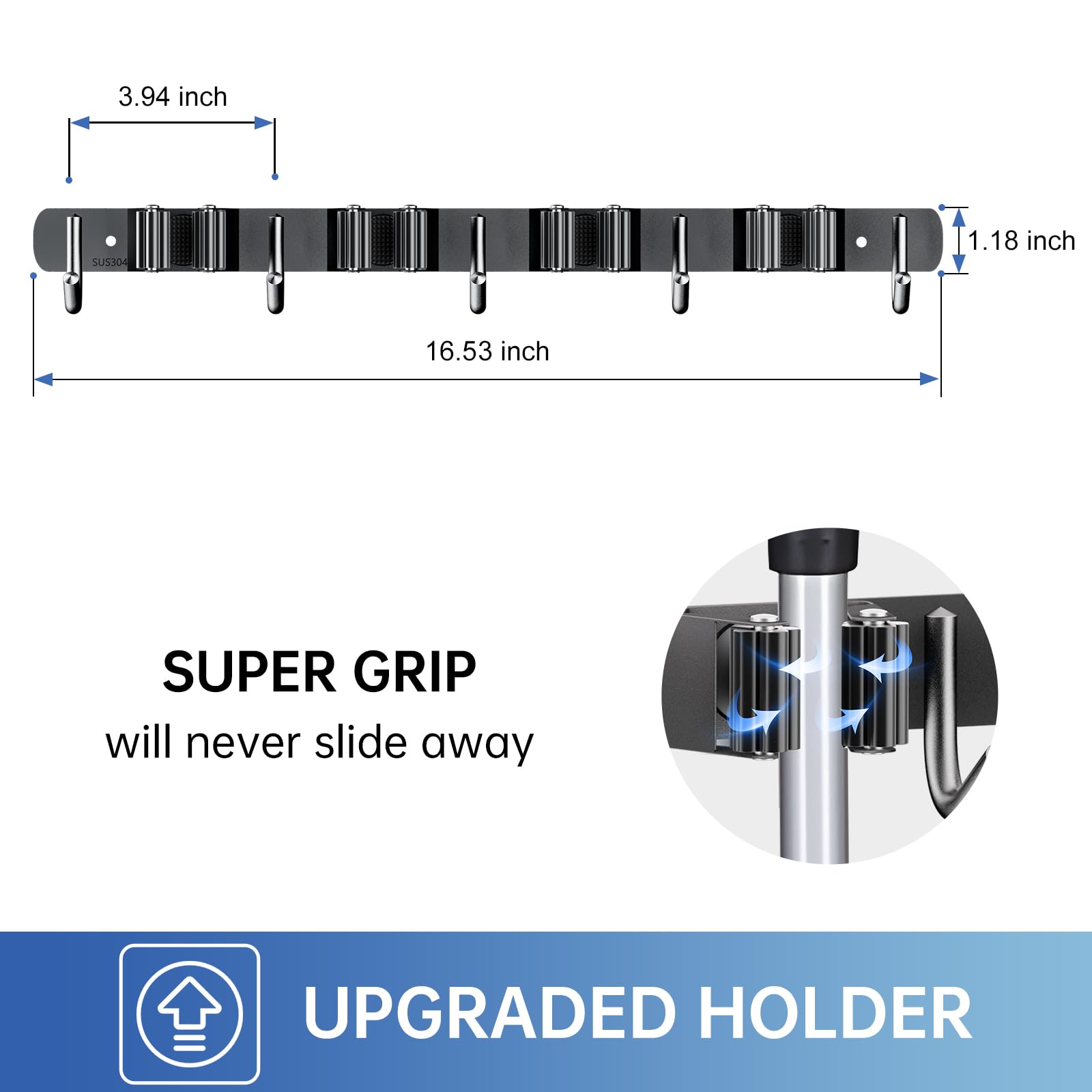 ZONGOOL wall mount broom hanger showing installation options on a wall.
