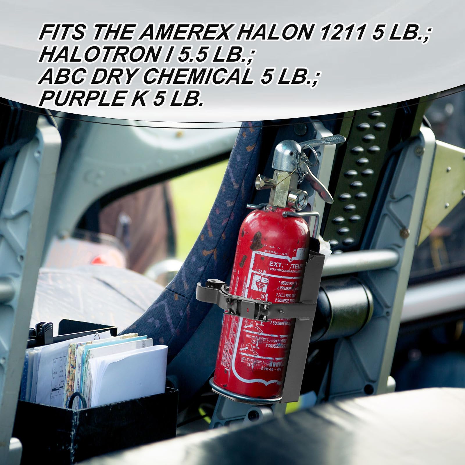Zonon extinguisher mount measures 10-3/8 inches tall for a snug fit.
